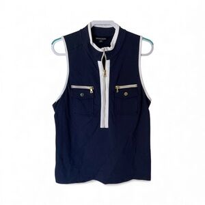 Boston Proper Navy Sleeveless Blouse with White Trim